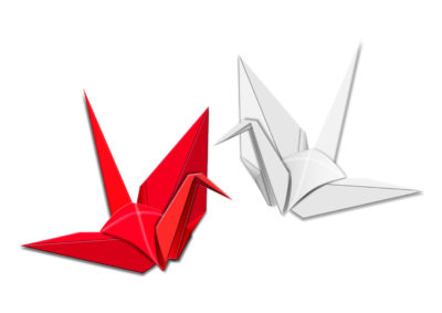 紅白の折り鶴のイラスト