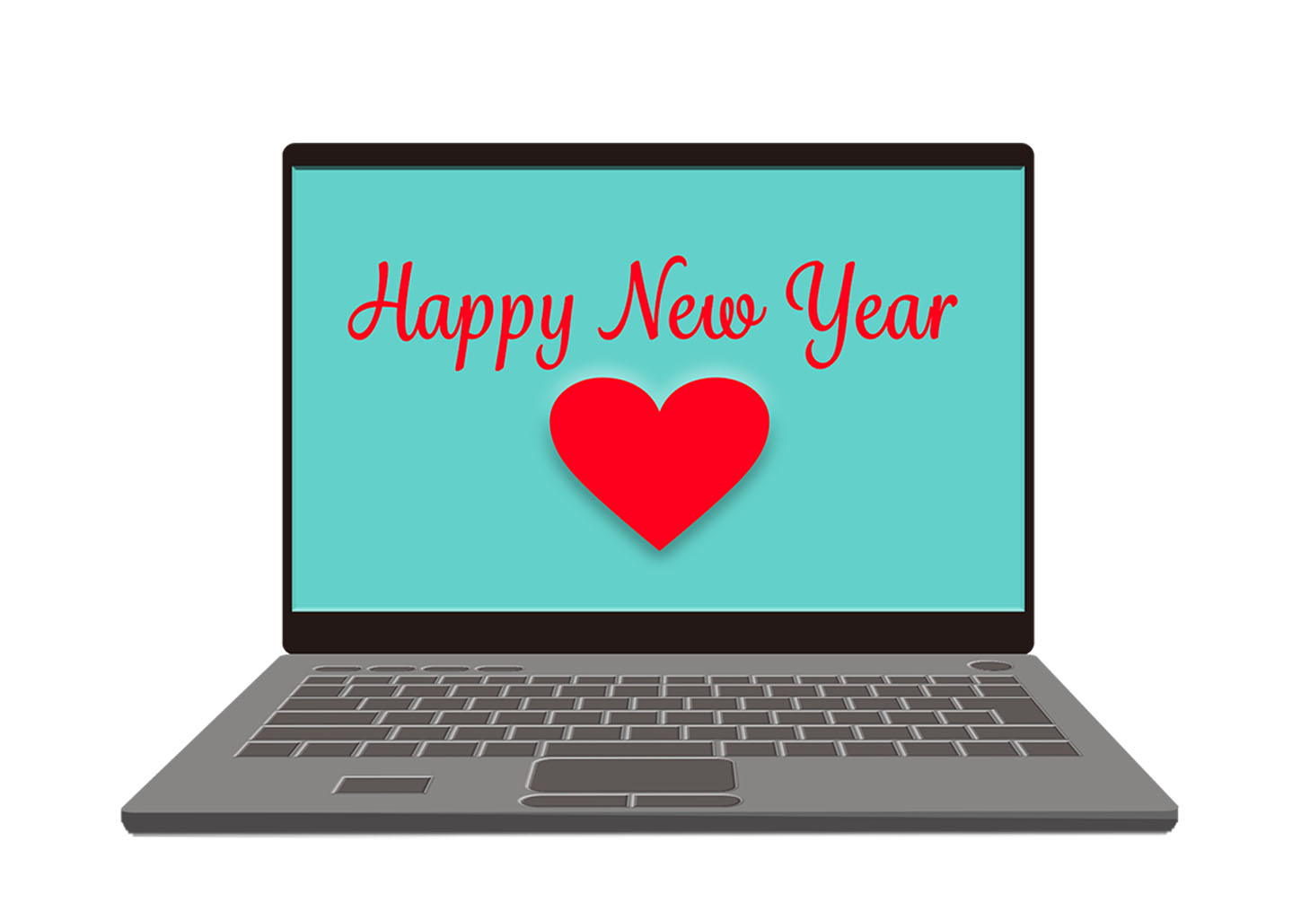 happy new yearと表示されたノートパソコンのイラスト