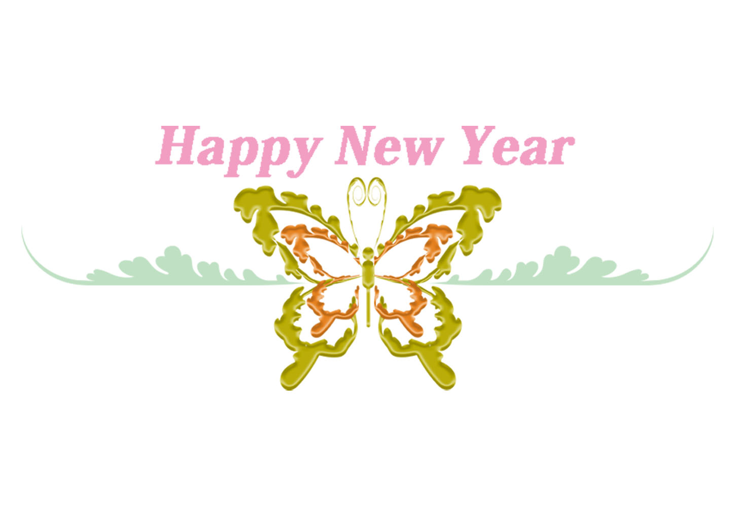 happy new yearと蝶｜年賀状2022寅年イラスト無料