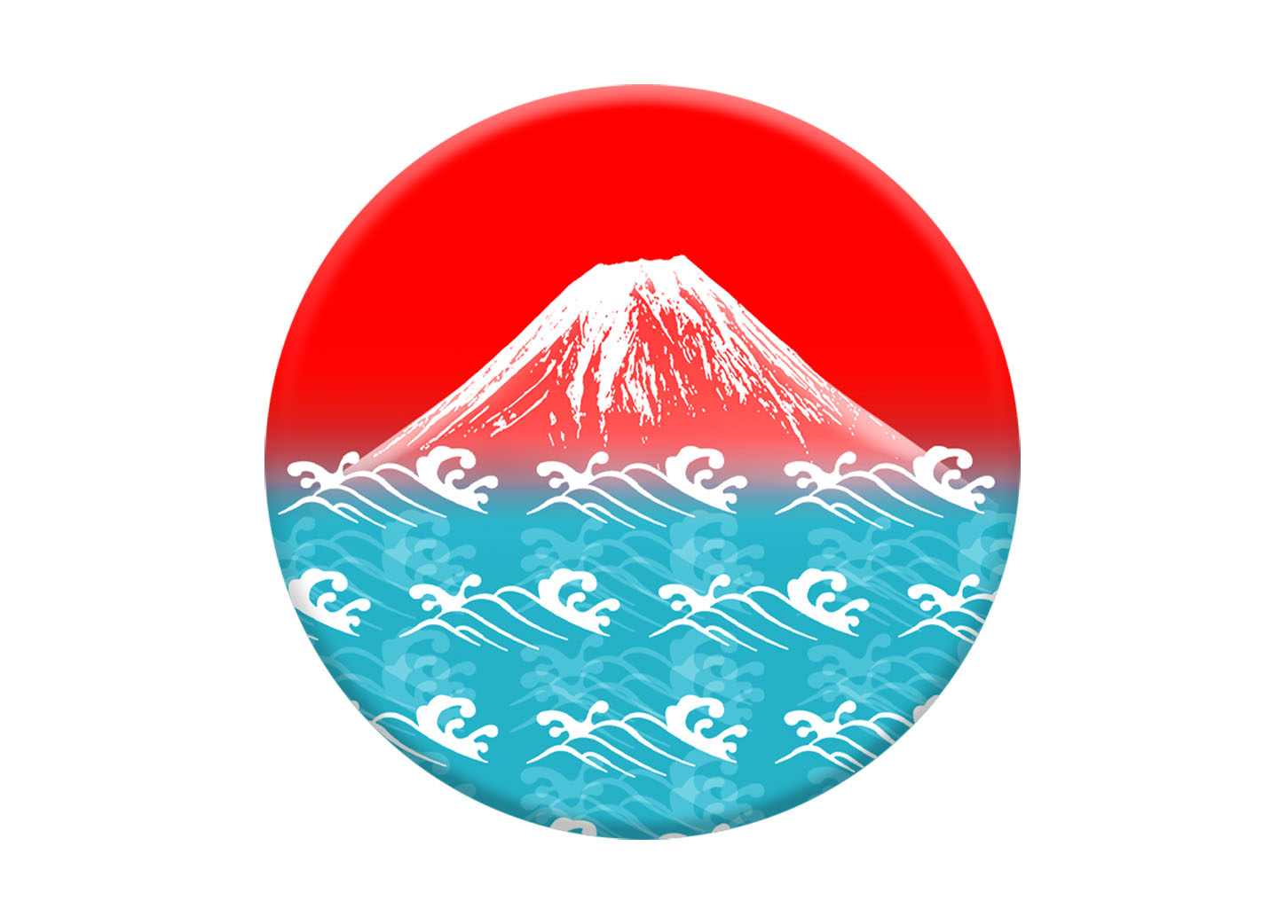 丸い絵にした富士山と波の模様の和風イラスト