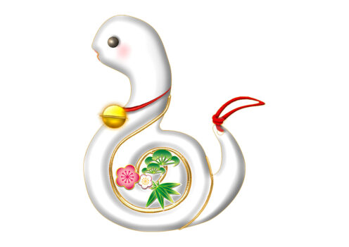 白蛇の土鈴イラスト｜干支の年賀状デザイン素材