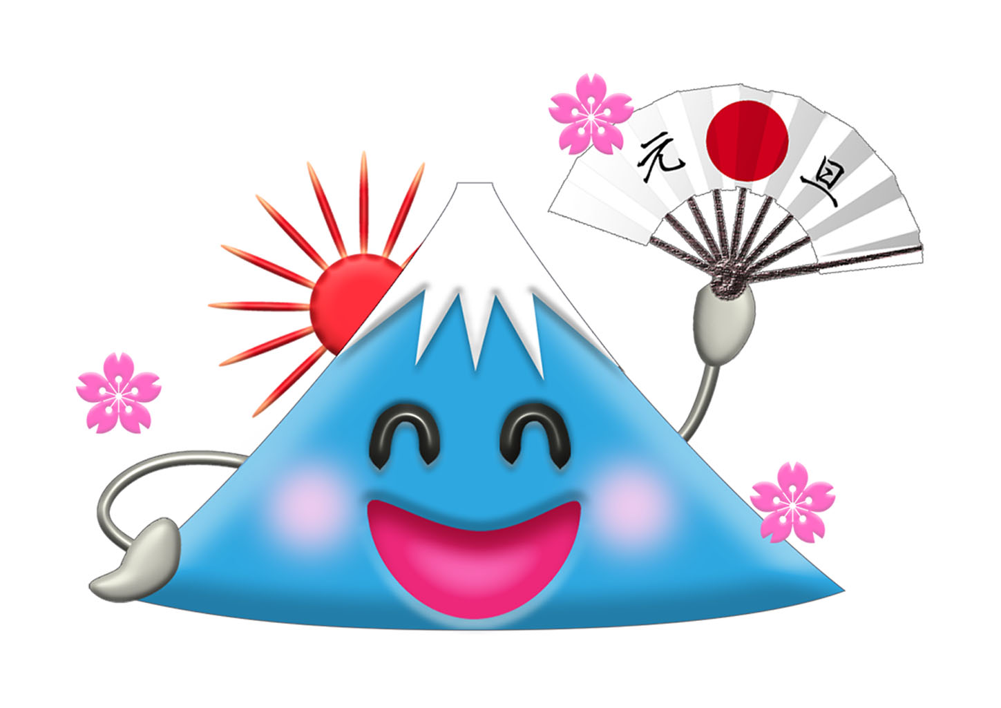 日の丸扇子の富士山キャラのイラスト