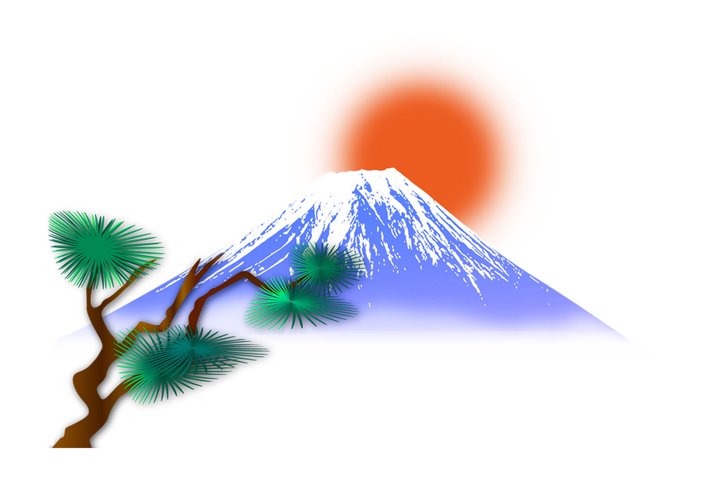 富士山と松と初日の出の風景のイラスト