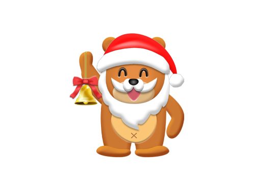 サンタの帽子と髭でコスプレした熊キャラ｜クリスマスイラスト無料