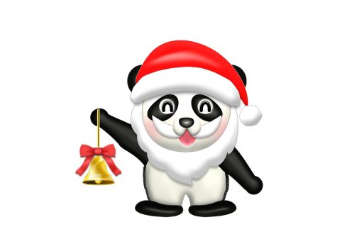 サンタの帽子と髭でコスプレしたパンダ｜クリスマスイラスト無料