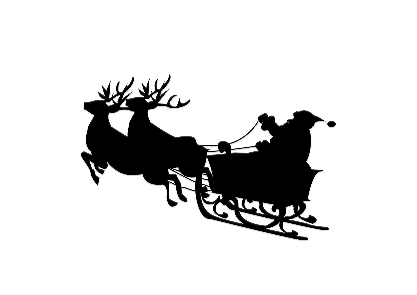 サンタとトナカイの橇のシルエット黒｜クリスマスイラスト無料