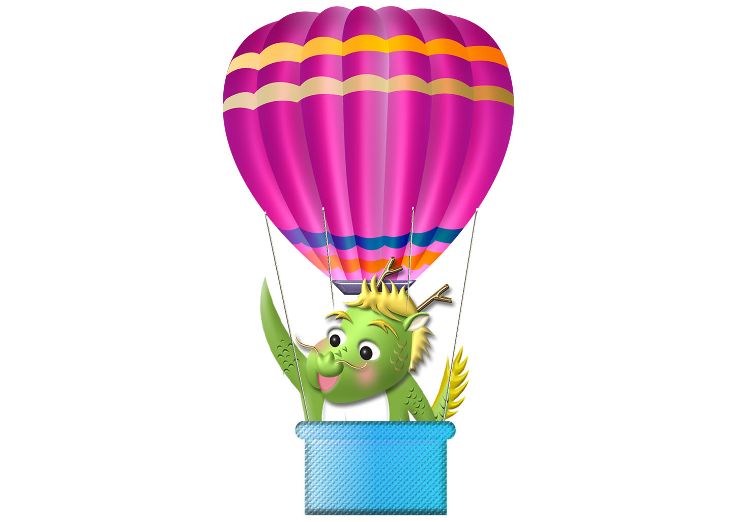 気球に乗る男の子の龍の可愛いイラスト