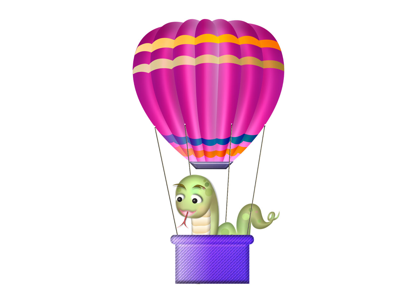 気球に乗るグリーンの蛇のイラスト
